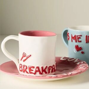 Anthropologie Breakfast in Bed L&Clay Stoneware Mug, New